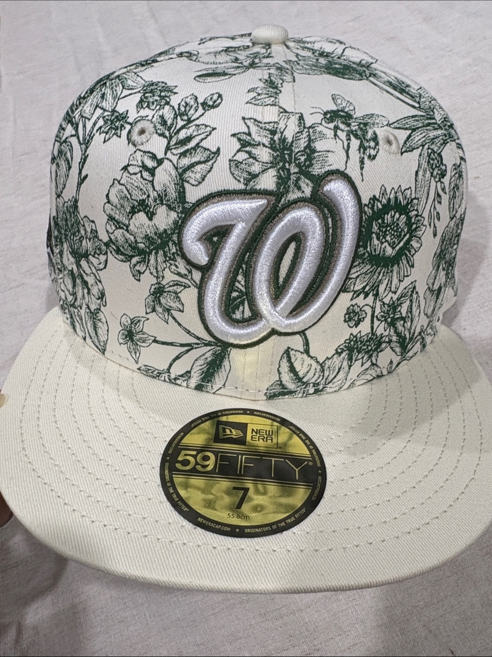 New Era Cream & Green Floral Washington 'W' Fitted Hat